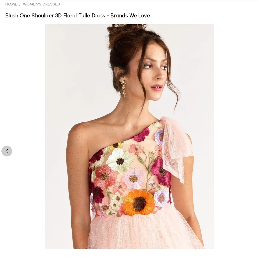 One Shoulder 3D Floral Tulle Dress - Blush